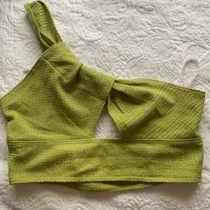 Green Cropped One Shoulder Top